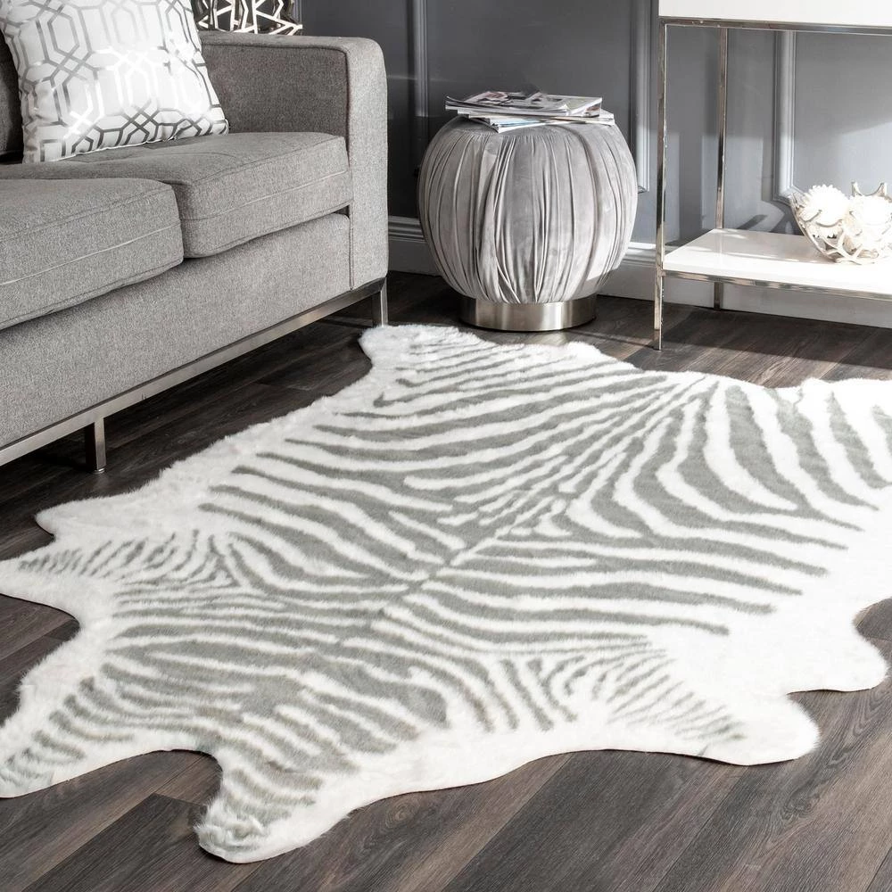 Faux Zebra Hide Gray 5 ft. x 7 ft. Shaped Rug by nuLOOM 2 Faux Zebra Hide Gray 5 ft. x 7 ft. Shaped Rug by nuLOOM - Image 2