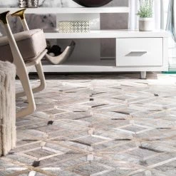 Chanda Cowhide Contemporary Trellis Gray 9 ft. x 12 ft. Area Rug by nuLOOM -nuLOOM Sales Store gray nuloom area rugs txal02a 9012 40 1000