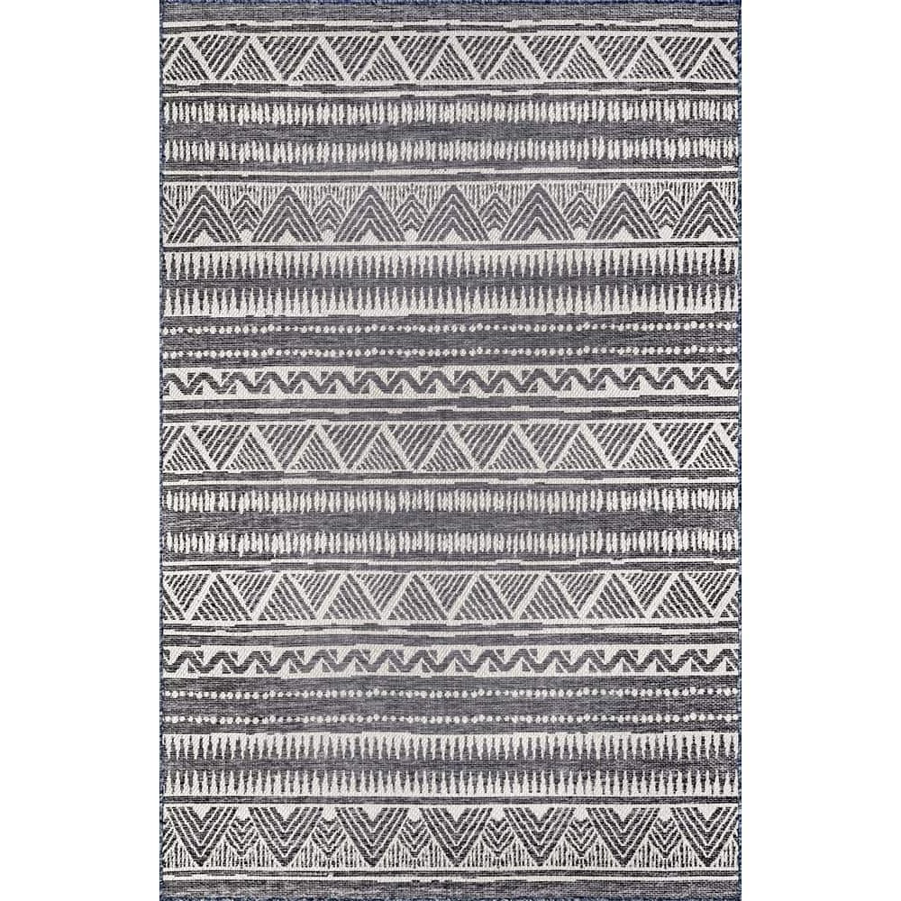 Maia Southwestern Striped Gray 8 ft. x 10 ft. Outdoor Area Rug by nuLOOM 1 Maia Southwestern Striped Gray 8 ft. x 10 ft. Outdoor Area Rug by nuLOOM