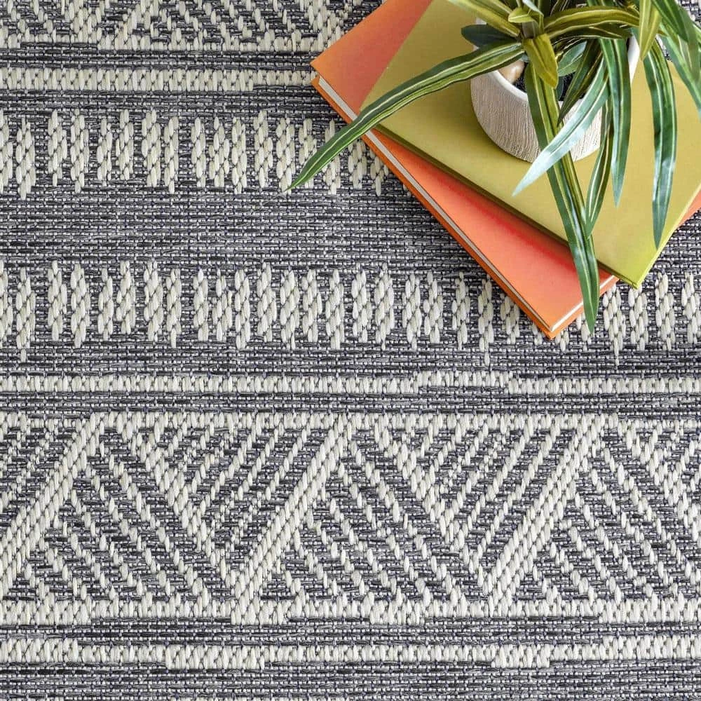 Maia Southwestern Striped Gray 8 ft. x 10 ft. Outdoor Area Rug by nuLOOM 6 Maia Southwestern Striped Gray 8 ft. x 10 ft. Outdoor Area Rug by nuLOOM - Image 6