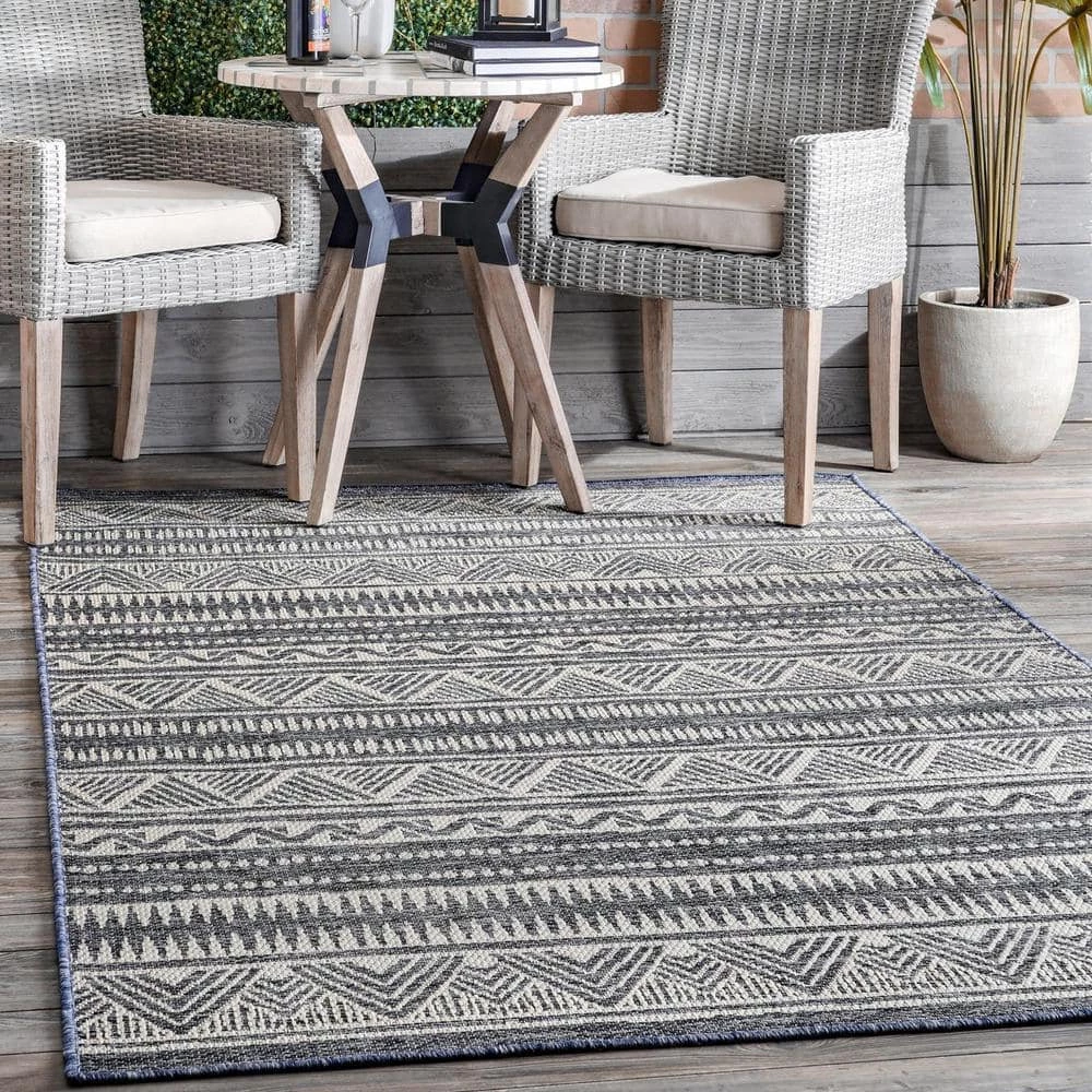 Maia Southwestern Striped Gray 8 ft. x 10 ft. Outdoor Area Rug by nuLOOM 2 Maia Southwestern Striped Gray 8 ft. x 10 ft. Outdoor Area Rug by nuLOOM - Image 2