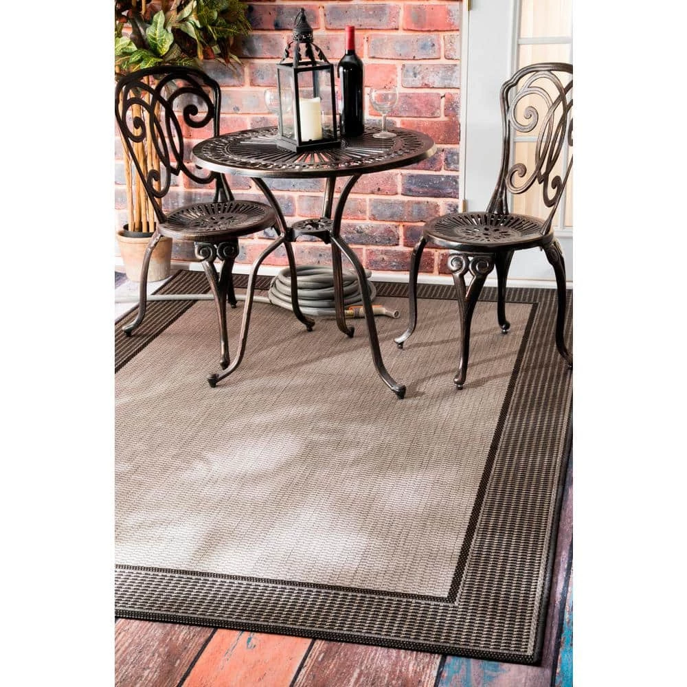 Machine Made Outdoor Gris Border Gray 5 ft. x 8 ft. Area Rug by nuLOOM 2 Machine Made Outdoor Gris Border Gray 5 ft. x 8 ft. Area Rug by nuLOOM - Image 2