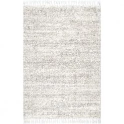 Brooke Contemporary Soft Shag Tassel Ivory 12 ft. x 15 ft. Indoor Area Rug by nuLOOM