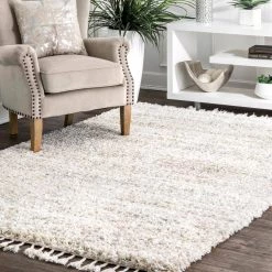 Brooke Contemporary Soft Shag Tassel Ivory 12 ft. x 15 ft. Indoor Area Rug by nuLOOM -nuLOOM Sales Store ivory nuloom area rugs kkel04a 12015 76 1000
