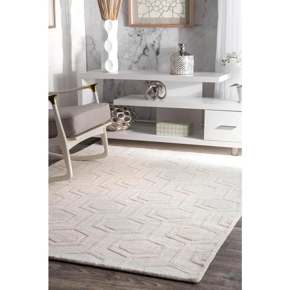 Ambrose Geometric Ivory 10 ft. x 14 ft. Area Rug by nuLOOM 2 Ambrose Geometric Ivory 10 ft. x 14 ft. Area Rug by nuLOOM - Image 2