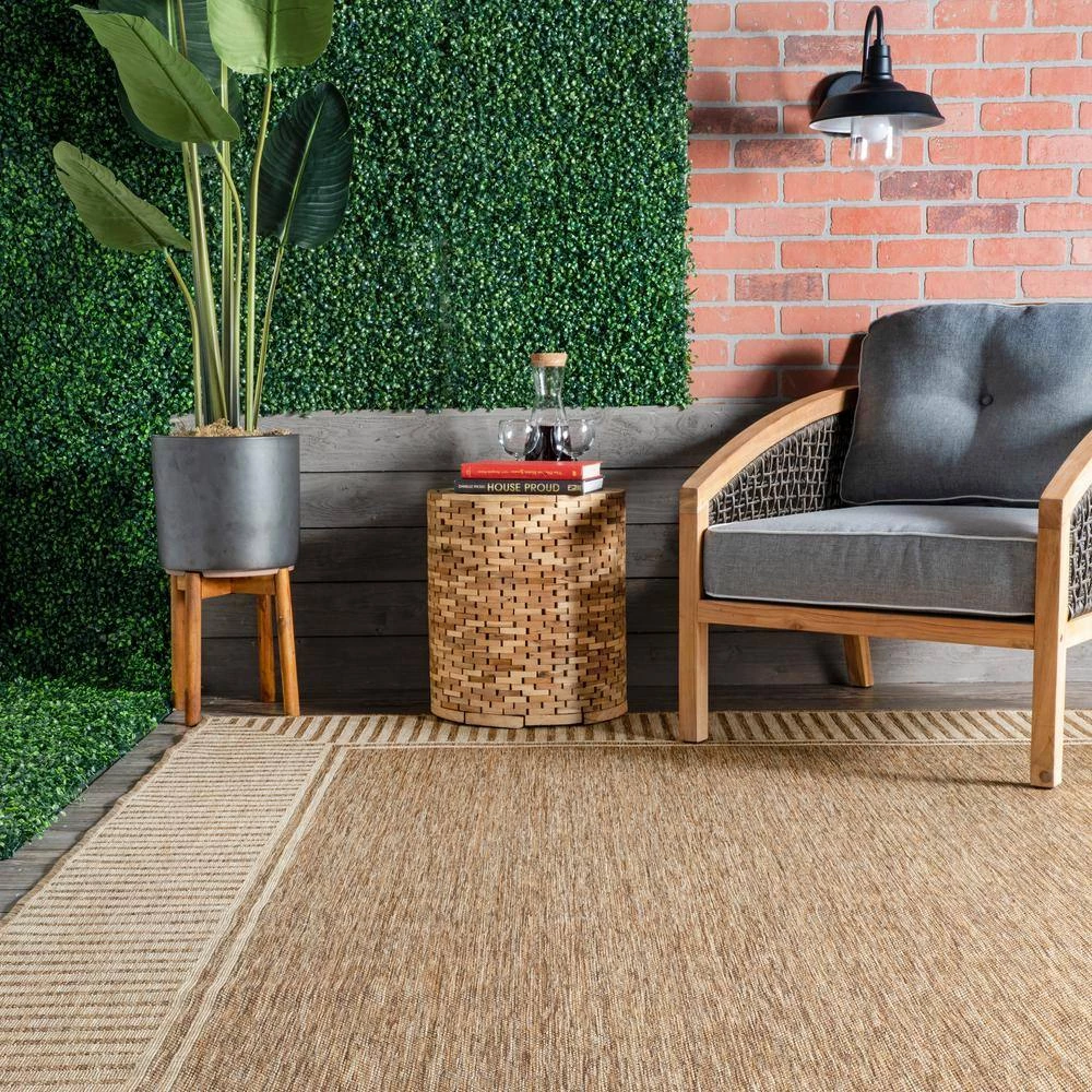 Asha Simple Border Indoor/Outdoor Light Brown 9 ft. 6 in. x 12 ft. Area Rug by nuLOOM 3 Asha Simple Border Indoor/Outdoor Light Brown 9 ft. 6 in. x 12 ft. Area Rug by nuLOOM - Image 3