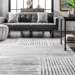 Soraya Striped Tiles Light Gray 6 ft. 7 in. x 8 ft. Indoor Area Rug by nuLOOM -nuLOOM Sales Store light gray nuloom area rugs eces15a 6708 c3 1000