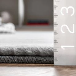 Layne Soft Silky Faux Rabbit Fur Light Gray 7 ft. 6 in. x 9 ft. 6 in. Indoor Area Rug by nuLOOM -nuLOOM Sales Store light gray nuloom area rugs hjfr01b 76096 76 1000