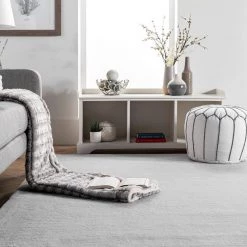 Layne Soft Silky Faux Rabbit Fur Light Gray 7 ft. 6 in. x 9 ft. 6 in. Indoor Area Rug by nuLOOM -nuLOOM Sales Store light gray nuloom area rugs hjfr01b 76096 c3 1000