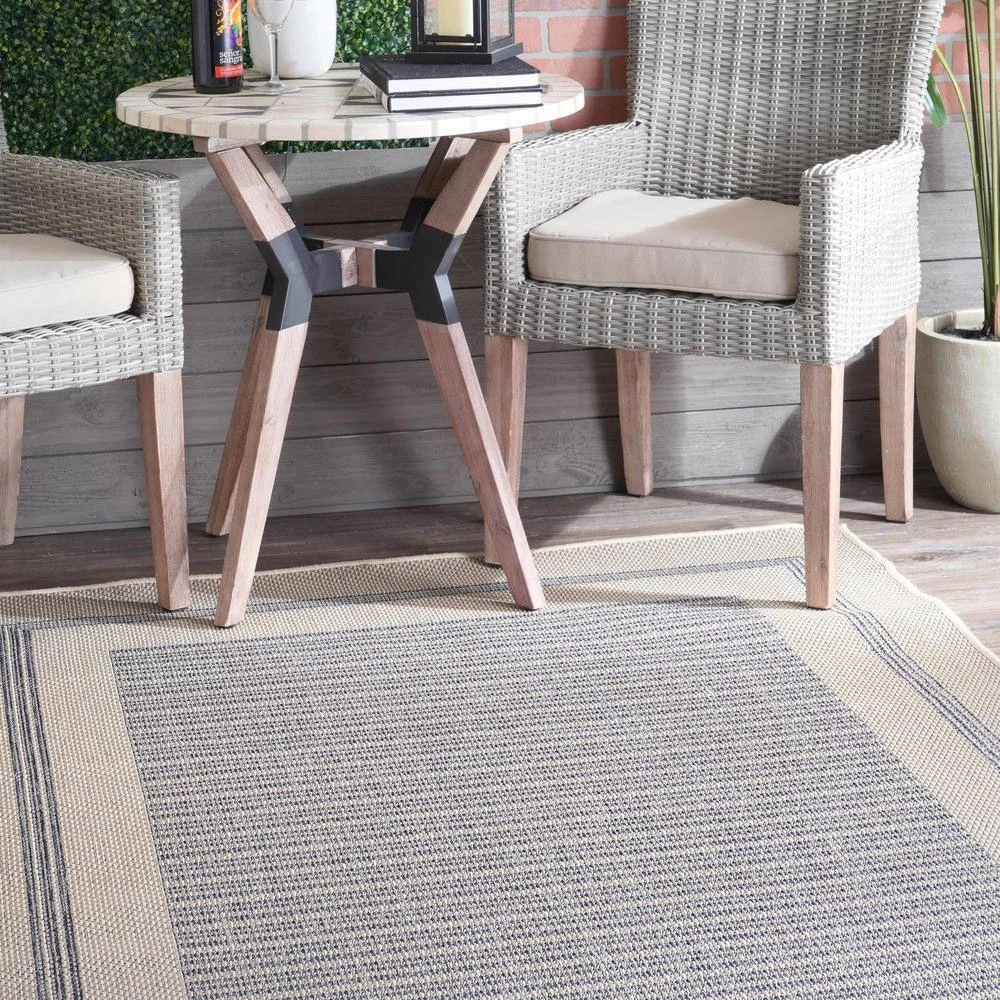 Antonella Coastal Solid & Striped Light Gray 8 ft. x 10 ft. Outdoor Area Rug by nuLOOM 3 Antonella Coastal Solid & Striped Light Gray 8 ft. x 10 ft. Outdoor Area Rug by nuLOOM - Image 3