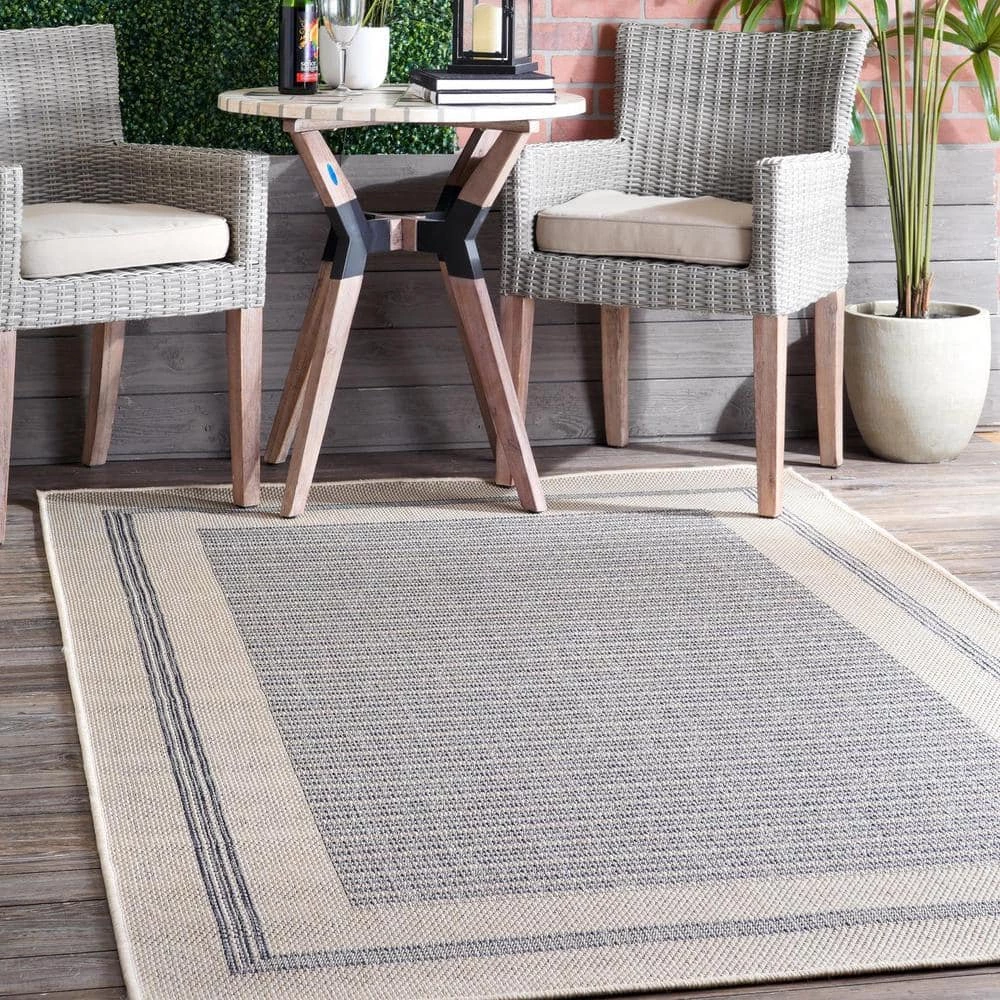 Antonella Coastal Solid & Striped Light Gray 8 ft. x 10 ft. Outdoor Area Rug by nuLOOM 2 Antonella Coastal Solid & Striped Light Gray 8 ft. x 10 ft. Outdoor Area Rug by nuLOOM - Image 2