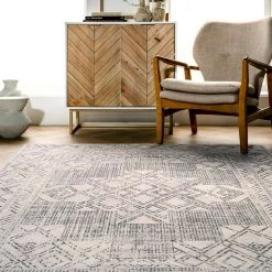 Mia Light Grey 8 ft. x 10 ft. Machine Washable Geometric Medallion Indoor Area Rug by nuLOOM -nuLOOM Sales Store light grey nuloom area rugs birv15a 8010 c3 1000