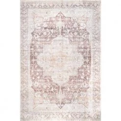 Rosa Machine Washable Distressed Vintage Medallion Light Pink 5 ft. x 8 ft. Indoor Area Rug by nuLOOM