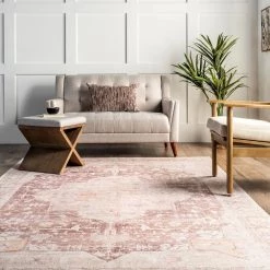 Rosa Machine Washable Distressed Vintage Medallion Light Pink 5 ft. x 8 ft. Indoor Area Rug by nuLOOM -nuLOOM Sales Store light pink nuloom area rugs hjau27a 508 c3 1000