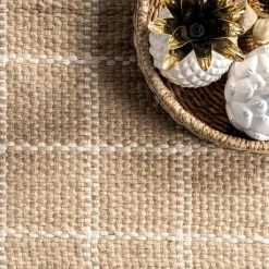 Ella Natural 8 ft. x 10 ft. Hand Woven Jute Farmhouse Checkered Flatweave Indoor Area Rug by nuLOOM -nuLOOM Sales Store natural nuloom area rugs hcbn01a 8010 4f 1000