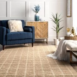 Ella Natural 8 ft. x 10 ft. Hand Woven Jute Farmhouse Checkered Flatweave Indoor Area Rug by nuLOOM -nuLOOM Sales Store natural nuloom area rugs hcbn01a 8010 c3 1000