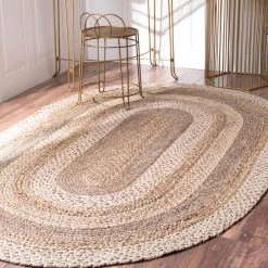 Charlene Border Jute Natural 8 ft. x 10 ft. Oval Rug by nuLOOM -nuLOOM Sales Store natural nuloom area rugs tajt14a 8010o 4f 1000