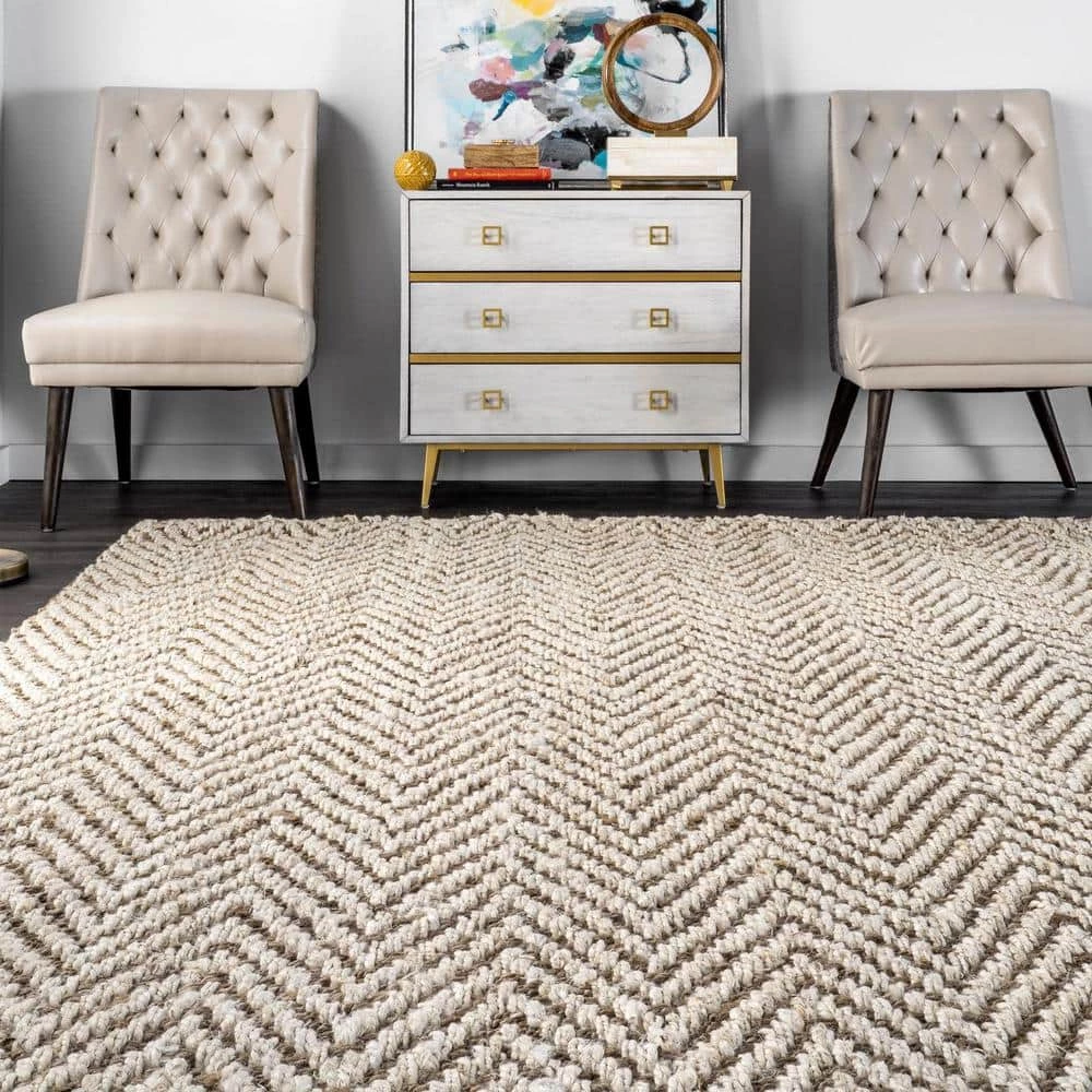 Vania Chevron Jute Off White 8 ft. x 10 ft. Area Rug by nuLOOM 6 Vania Chevron Jute Off White 8 ft. x 10 ft. Area Rug by nuLOOM - Image 6