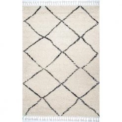 Jessie Moroccan Lattice Shag Off-White 12 ft. x 15 ft. Area Rug by nuLOOM