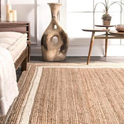 Rikki Braided Border Jute Off-White 8 ft. Round Rug by nuLOOM -nuLOOM Sales Store off white nuloom area rugs tadr04a 808r 1d 1000