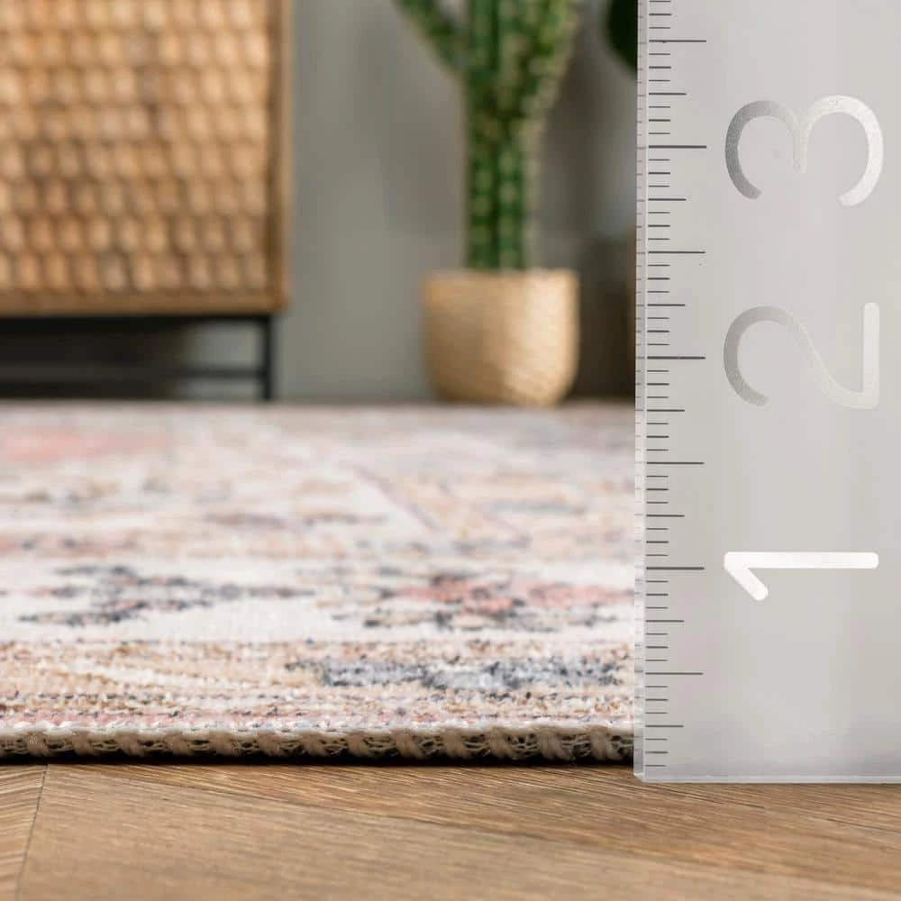 Ren Machine Washable Vintage Floral Peach 8 ft. x 10 ft. Indoor Area Rug by nuLOOM 4 Ren Machine Washable Vintage Floral Peach 8 ft. x 10 ft. Indoor Area Rug by nuLOOM - Image 4