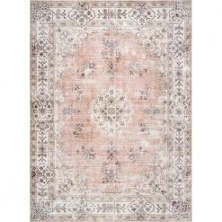 Ren Machine Washable Vintage Floral Peach 8 ft. x 10 ft. Indoor Area Rug by nuLOOM