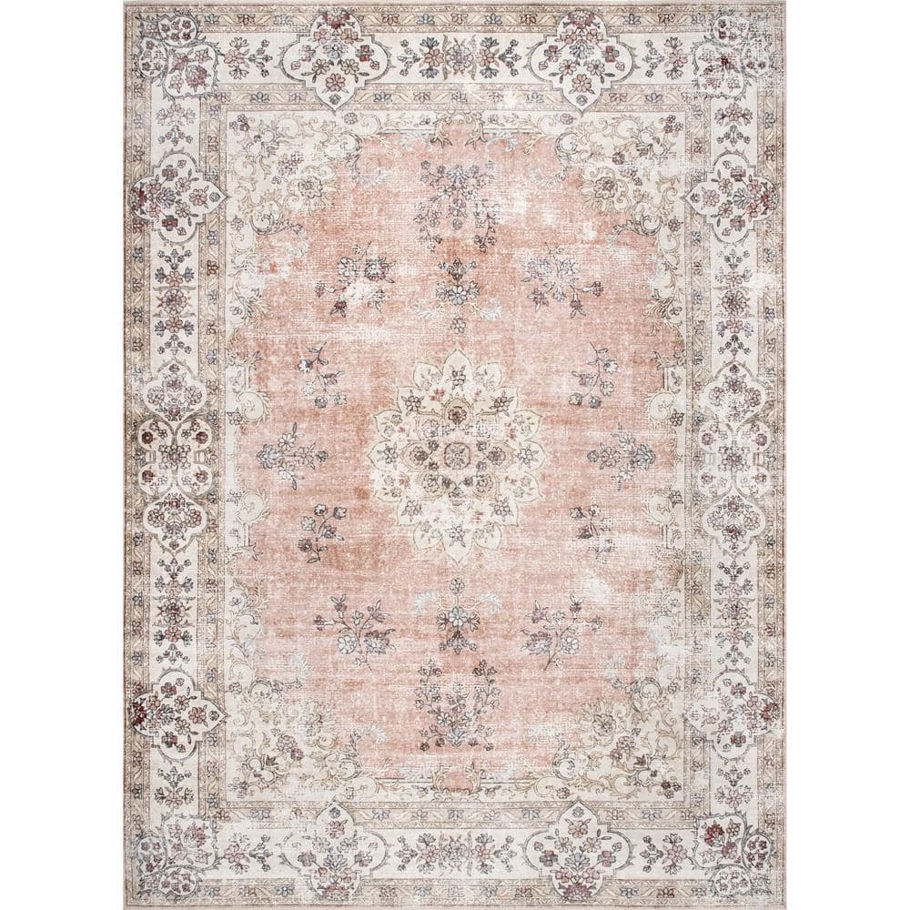 Ren Machine Washable Vintage Floral Peach 8 ft. x 10 ft. Indoor Area Rug by nuLOOM 1 Ren Machine Washable Vintage Floral Peach 8 ft. x 10 ft. Indoor Area Rug by nuLOOM