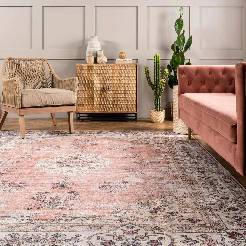 Ren Machine Washable Vintage Floral Peach 8 ft. x 10 ft. Indoor Area Rug by nuLOOM 6 Ren Machine Washable Vintage Floral Peach 8 ft. x 10 ft. Indoor Area Rug by nuLOOM - Image 6