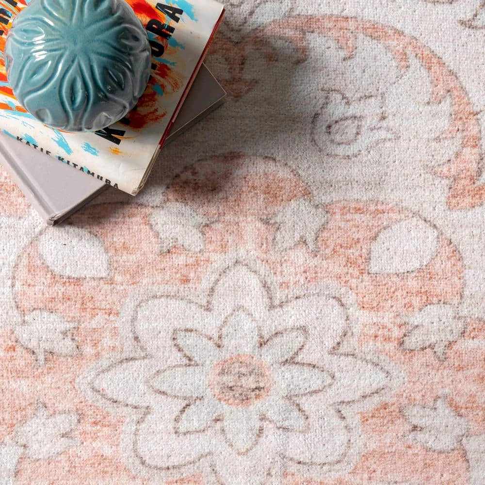 Tracie Machine Washable Floral Medallion Peach 8 ft. x 10 ft. Indoor Area Rug by nuLOOM 7 Tracie Machine Washable Floral Medallion Peach 8 ft. x 10 ft. Indoor Area Rug by nuLOOM - Image 7