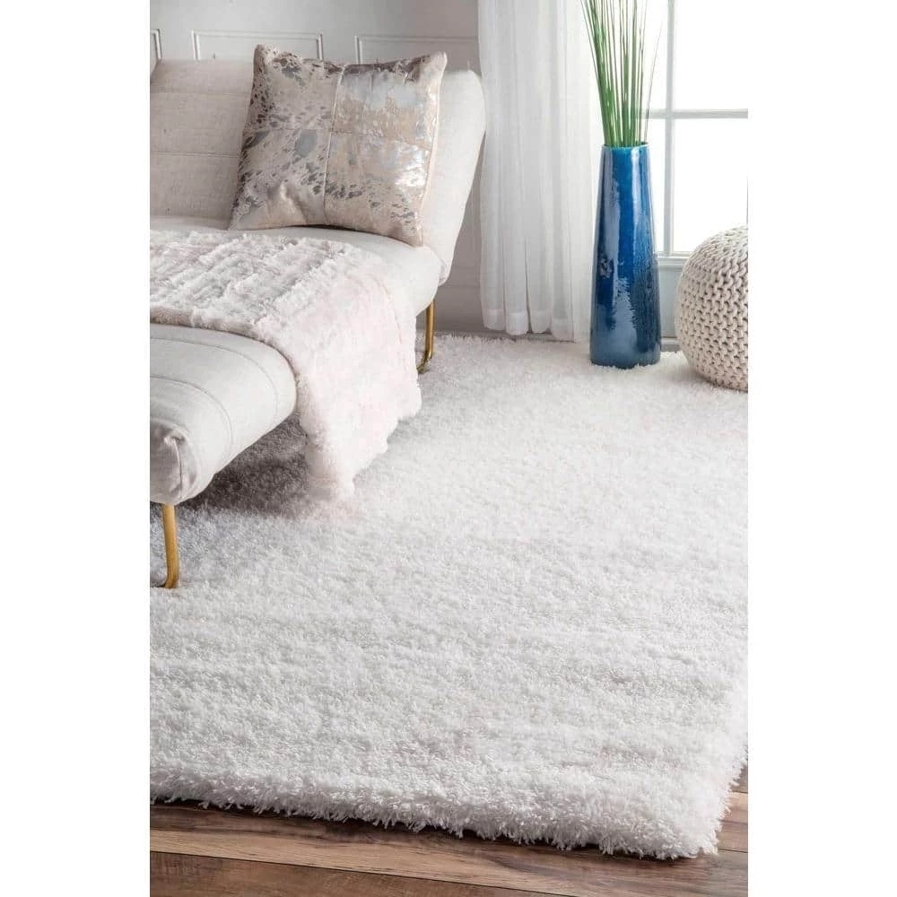 Gynel Solid Shag Snow White 8 ft. x 10 ft. Area Rug by nuLOOM 2 Gynel Solid Shag Snow White 8 ft. x 10 ft. Area Rug by nuLOOM - Image 2