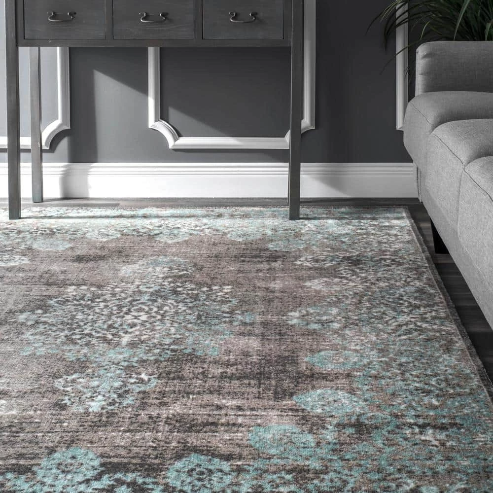 Lacy Vintage Floral Teal 5 ft. x 8 ft. Area Rug by nuLOOM 3 Lacy Vintage Floral Teal 5 ft. x 8 ft. Area Rug by nuLOOM - Image 3
