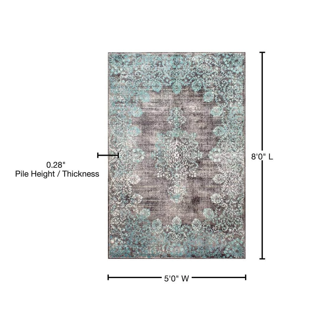 Lacy Vintage Floral Teal 5 ft. x 8 ft. Area Rug by nuLOOM 6 Lacy Vintage Floral Teal 5 ft. x 8 ft. Area Rug by nuLOOM - Image 6