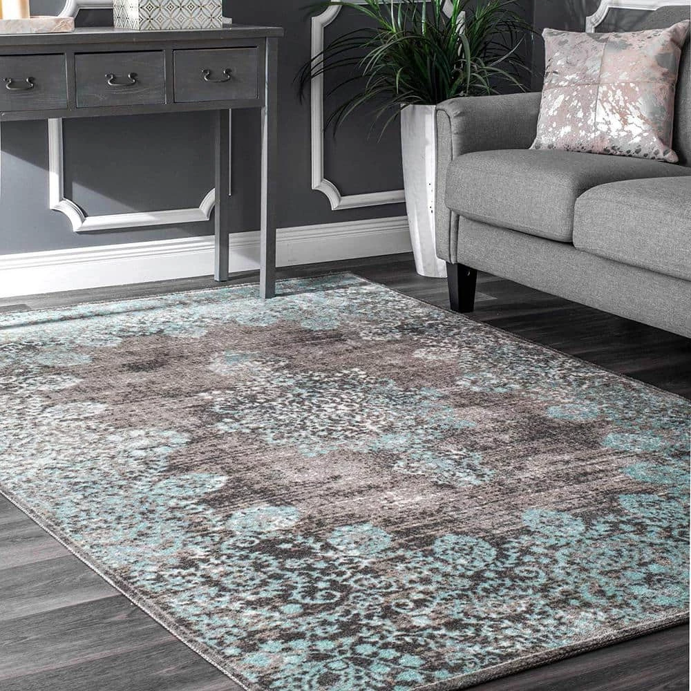 Lacy Vintage Floral Teal 5 ft. x 8 ft. Area Rug by nuLOOM 2 Lacy Vintage Floral Teal 5 ft. x 8 ft. Area Rug by nuLOOM - Image 2