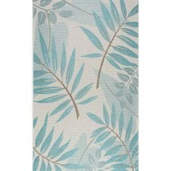 Trudy Art Deco Leaves Turquoise 5 ft. x 8 ft. Indoor/Outdoor Area Rug by nuLOOM