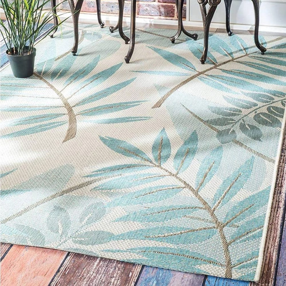 Trudy Art Deco Leaves Turquoise 5 ft. x 8 ft. Indoor/Outdoor Area Rug by nuLOOM 2 Trudy Art Deco Leaves Turquoise 5 ft. x 8 ft. Indoor/Outdoor Area Rug by nuLOOM - Image 2