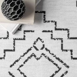 Noa Machine Washable Tribal Moroccan White 8 ft. x 10 ft. Indoor Area Rug by nuLOOM -nuLOOM Sales Store white nuloom area rugs birv09a 8010 4f 1000