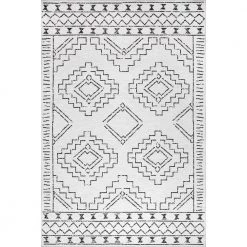 Noa Machine Washable Tribal Moroccan White 8 ft. x 10 ft. Indoor Area Rug by nuLOOM