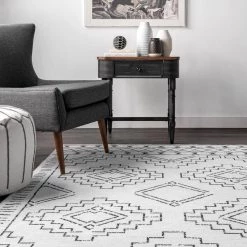 Noa Machine Washable Tribal Moroccan White 8 ft. x 10 ft. Indoor Area Rug by nuLOOM -nuLOOM Sales Store white nuloom area rugs birv09a 8010 c3 1000