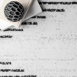 Romina Diamond Stripes Machine Washable White 8 ft. x 10 ft. Indoor Area Rug by nuLOOM -nuLOOM Sales Store white nuloom area rugs birv10a 8010 4f 1000