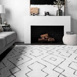 Beaulah Modern Geometric Shag White 8 ft. x 10 ft. Area Rug by nuLOOM -nuLOOM Sales Store white nuloom area rugs hjkz01a 76096 c3 1000