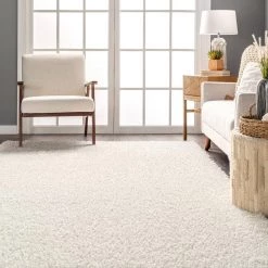 Marlow Soft Shaggy Faux Sheepskin Machine Washable White 6 ft. x 9 ft. Indoor Area Rug by nuLOOM -nuLOOM Sales Store white nuloom area rugs hjwt01a 609 c3 1000