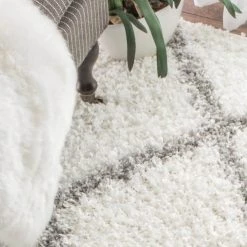 Shanna Easy Shag White 9 ft. x 12 ft. Area Rug by nuLOOM -nuLOOM Sales Store white nuloom area rugs ozez04a 92012 1d 1000