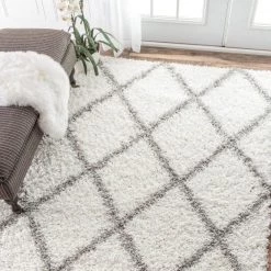 Shanna Easy Shag White 9 ft. x 12 ft. Area Rug by nuLOOM -nuLOOM Sales Store white nuloom area rugs ozez04a 92012 40 1000
